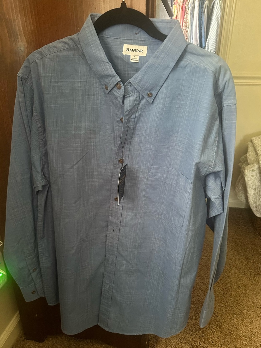NWT Haggar Men’s Large Dutch Blue Weekender Signature Collection Oxford